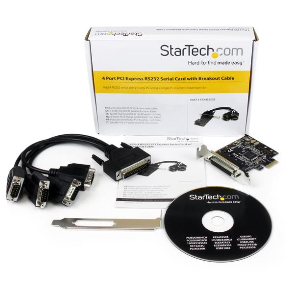 4-Port RS232 PCI Express Serial Card with Breakout Cable, adding multiple serial ports for enhanced connectivity and efficiency.