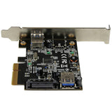 2-Port USB 3.1 PCIe card with 10Gbps speed, featuring one internal and one external USB-A port for enhanced connectivity.