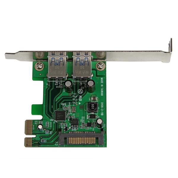 2-port PCIe USB 3.0 card adapter with UASP support, optional SATA power, and speeds up to 5 Gbps for enhanced connectivity.