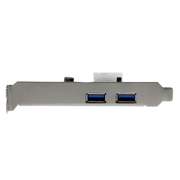 2-Port PCIe USB 3.0 card adapter with UASP, LP4 power connector, enhancing computer data transfer speeds up to 5 Gbps.