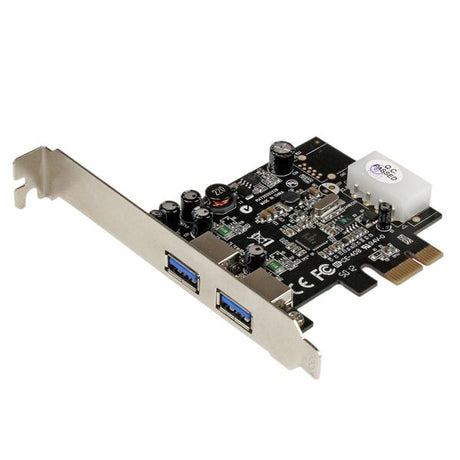 2-Port PCIe USB 3.0 Card Adapter with UASP, LP4 power, offering fast data transfer up to 5 Gbps for USB devices.