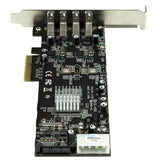 4-Port PCI Express USB 3.0 card with two 5Gbps channels, UASP support, and optional power for enhanced device connectivity.