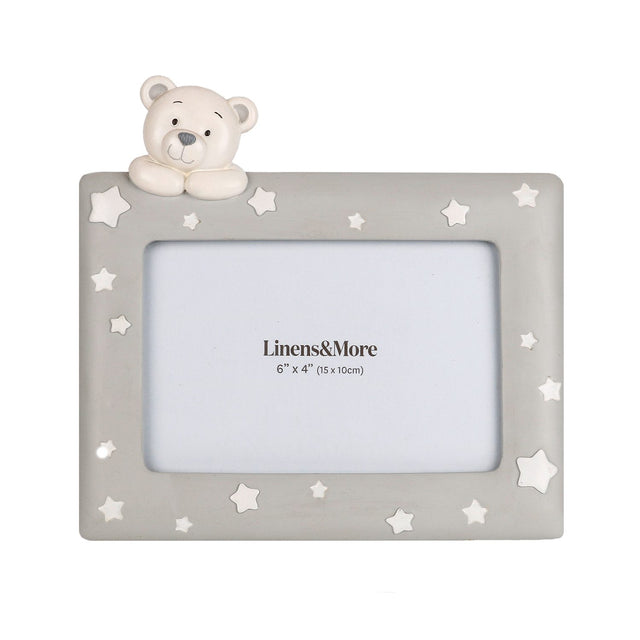 Adorable Baby Bear 6x4 Photo Frame, perfect for nurseries, securely holds cherished photos with a cute bear design.