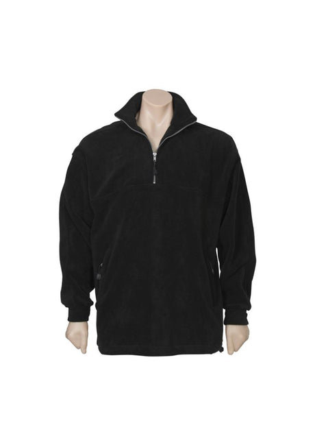 Men's black heavy weight fleece 1/2 zip with concealed pockets, adjustable hem, perfect for winter warmth and style in size XS.