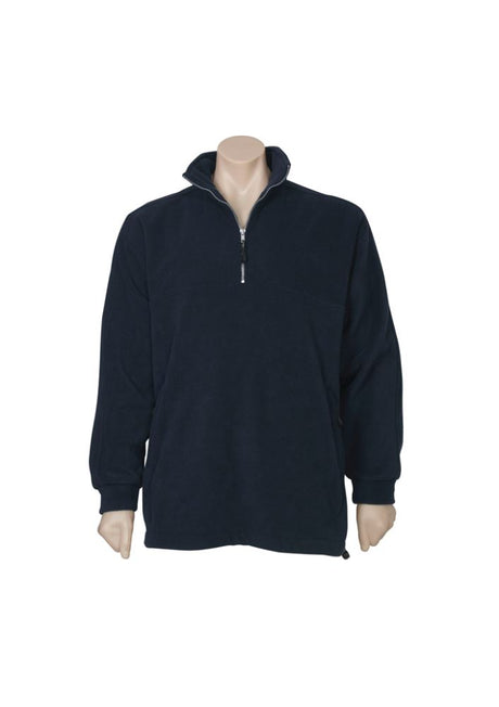 Men's navy winter fleece 1/2 zip in size 3XL, featuring low pill fleece, concealed pockets, and adjustable hem for warmth and comfort.