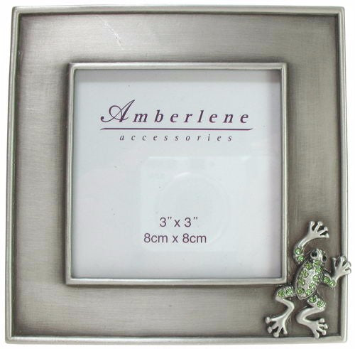 Whimsical frog photo frame adorned with green crystals, perfect for showcasing cherished memories in style.