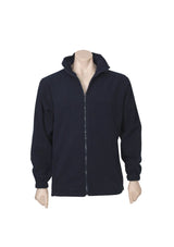 Men's navy micro fleece jacket in size 3XL, featuring a full-length zipper and two zippered side pockets for warmth and convenience.