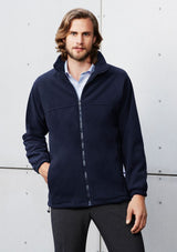 Men's navy micro fleece jacket in size 3XL, featuring a full-length zipper and two zippered pockets for warmth and convenience.