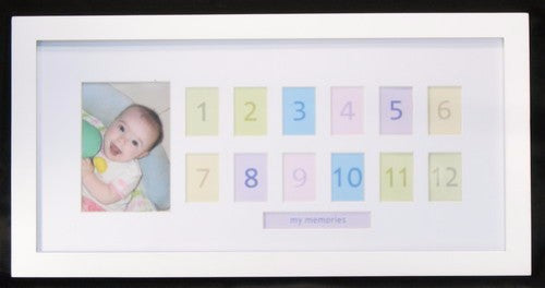 Elegant 12-opening baby photo frame, 50 x 26cm, for showcasing precious memories of your child's milestones.