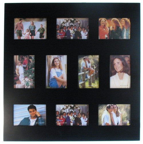 10 Opening Square Black Photo Frame showcasing 4x6 photos in a sleek design, perfect for displaying cherished memories.