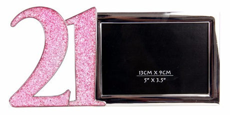 Elegant pink photo frame for 21st birthdays, measuring 23.6 x 1.5 x 11cm, perfect for cherished memories.