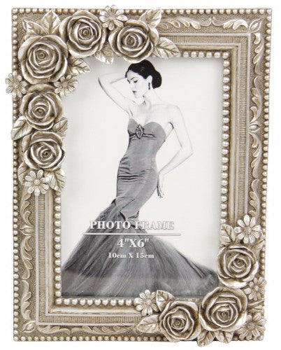 Elegant Primrose Photo Frame in polyresin, perfect for 4x6 photos, enhancing home decor with sophistication and style.