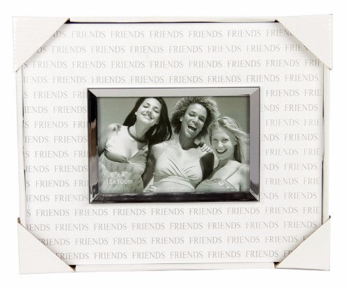 Elegant white and silver photo frame for 6x4 inch pictures, perfect for showcasing memories with friends.