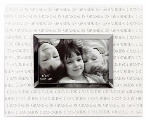 Elegant white and silver photo frame for showcasing grandkids' memories, perfect for home decor and lasting keepsakes.