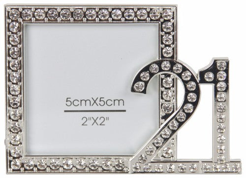 Elegant 21st Photo Frame measuring 9cm, designed for 2in x 2in pictures, perfect for showcasing cherished memories.