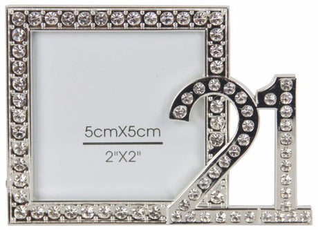 Elegant 21st Photo Frame measuring 9cm, designed for 2in x 2in pictures, perfect for showcasing cherished memories.