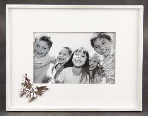 White 4x6 photo frame with a charming butterfly design, ideal for showcasing cherished memories in any decor.