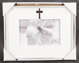 Elegant white 4x6 photo frame with a unique cross design, perfect for showcasing cherished memories and enhancing decor.