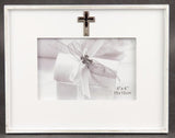 Elegant white 4x6 photo frame with cross design, perfect for showcasing cherished memories in any décor.