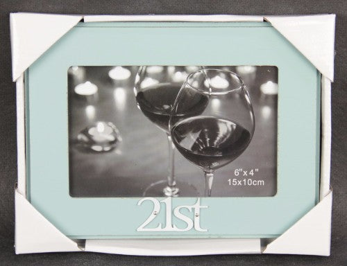 Turquoise 4x6 photo frame designed for celebrating 21st birthdays, perfect for showcasing cherished memories.