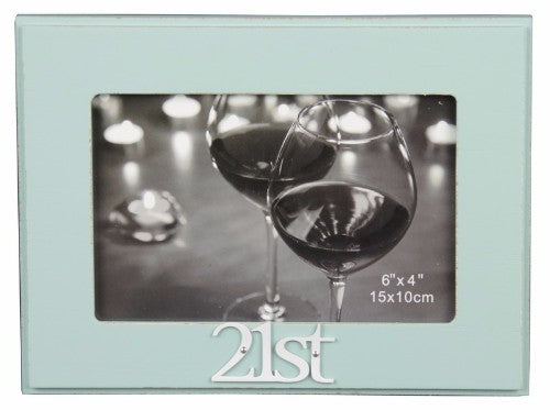 Vibrant turquoise 4x6 photo frame, perfect for showcasing memories and celebrating special occasions like a 21st birthday.