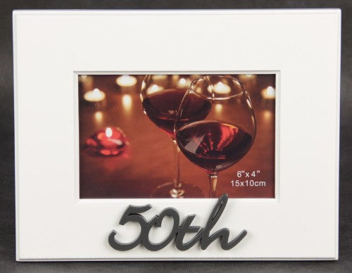4x6 photo frame celebrating 50th birthday, elegantly displays cherished memories with heartfelt words.