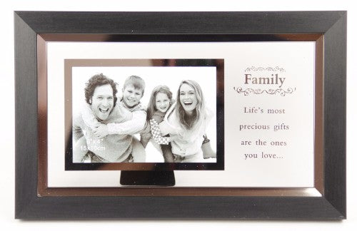 Elegant family photo frame with a stylish mirror edge, perfect for showcasing cherished memories in any decor.