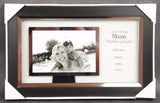 Elegant photo frame with mirror edge, inscribed 'Mum', perfect for showcasing cherished memories and enhancing decor.