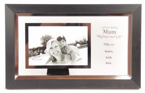 Elegant photo frame with mirror edge, inscribed 'Mum', perfect for showcasing cherished memories and home decor.