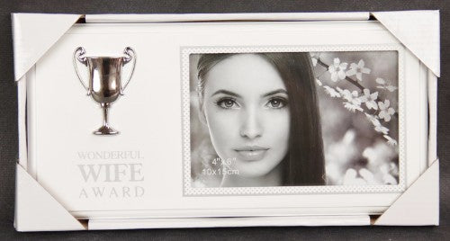 Elegant photo frame with silver trophy, perfect for showcasing cherished memories with your beloved wife.