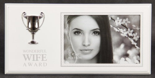 Elegant photo frame with silver trophy, perfect for showcasing cherished memories and celebrating love for your wife.