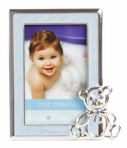 Charming blue bear photo frame for 2x3 inch photos, perfect for children's rooms and capturing precious memories.