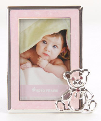 Adorable pink photo frame featuring a whimsical bear design, perfect for showcasing cherished memories in any room.