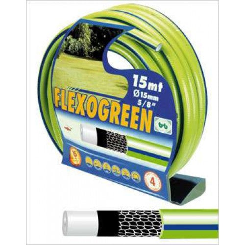 Flexible 12mm x 15m green garden hose for efficient watering, kink-resistant and durable for outdoor use.