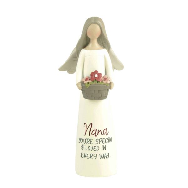 Nana Angel Figurine, 12.5cm, featuring a basket and heartwarming message, perfect gift for grandmothers.