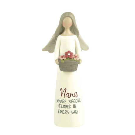 Nana Angel Figurine, 12.5cm, featuring a basket and heartwarming message, perfect gift for grandmothers.