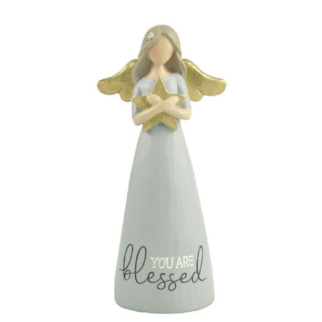 Blessed Angel Figurine standing 13.5cm, intricately hand-painted, symbolizing peace with 'You Are Blessed' message.