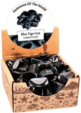 A 0.5Kg box of Tumbled Blue Tiger Eye stones, showcasing deep blue hues, ideal for healing, meditation, and decor.