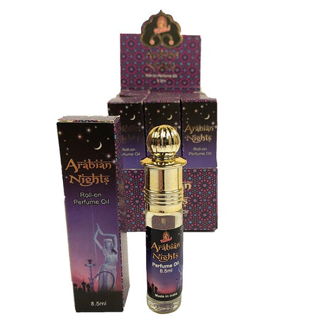 Set of 12 Arabian Nights perfume oils in 8.5ml bottles, featuring exotic scents for versatile, long-lasting fragrance.