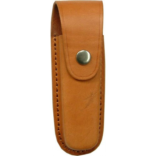 Cow leather pouch for pocket knives, featuring a cut-out belt loop and internal dimensions of 130 x 33mm for secure carrying.