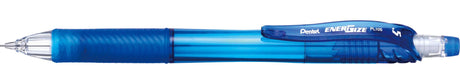 Twelve stylish Pentel EnerGel-X 0.5mm mechanical pencils in blue, featuring a curved barrel and wavy pocket clip for comfort.