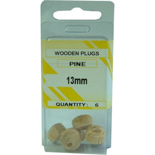 Wooden Plug Buttons Pine 13mm in a 6-pack, designed to conceal screw holes for a polished finish in woodworking projects.