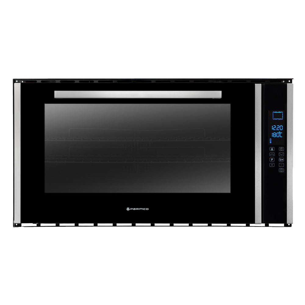 900mm stainless steel electric oven with touch control, 10 functions, 105L capacity, and energy-efficient design.