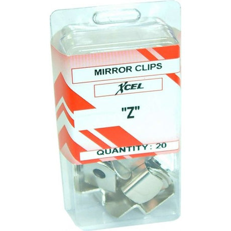 Nickel-plated mini mirror clips for secure mounting behind wooden frames, ideal for stylish home decor projects.