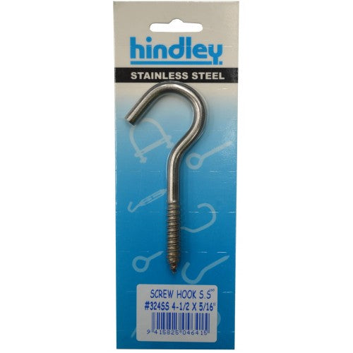 Heavy-duty Screw Hooks #324ss, 113mm long with 25mm opening, ideal for secure indoor/outdoor hanging of tools and decorations.