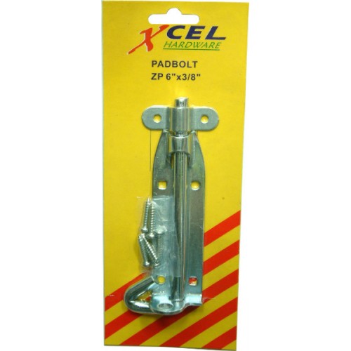 Bolts Pad 150mm: Durable zinc-plated steel padbolt for secure fastening in gates and doors, includes mounting screws.