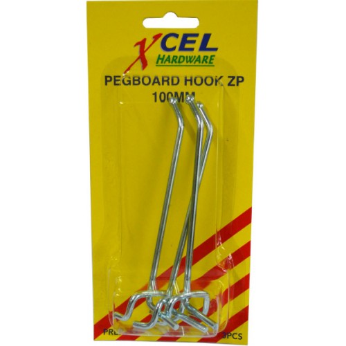 Durable 100mm steel pegboard hook with zinc finish, curved end, and ball tip for secure item display and organization.