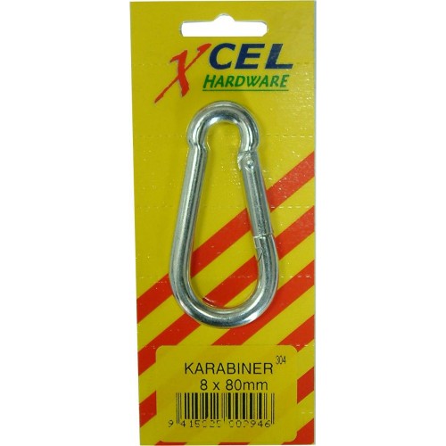 Karabiners Pear Shape Zinc 8mm: versatile spring-loaded hooks for secure fastening in various DIY and workshop applications.