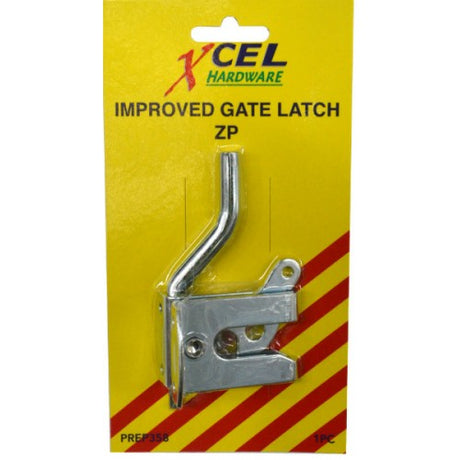 High-quality steel gate latch assembly with automatic mechanism, thumb switch, padlock option, and zinc plated finish for durability.