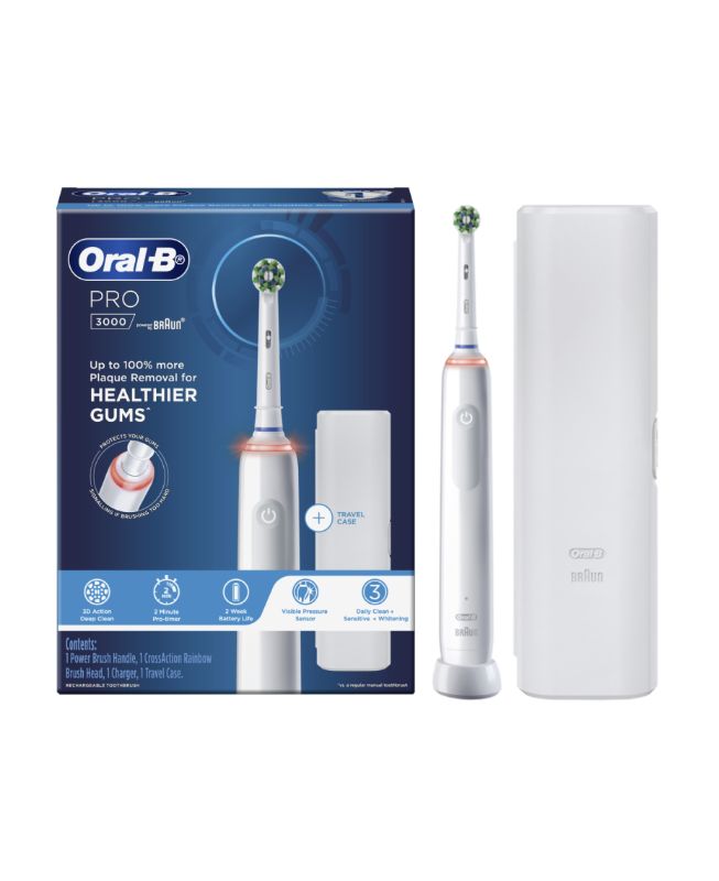 Braun Oral-B PRO 3000 Electric Toothbrush with Gum Pressure Control and Time Coaching for effective dental hygiene.